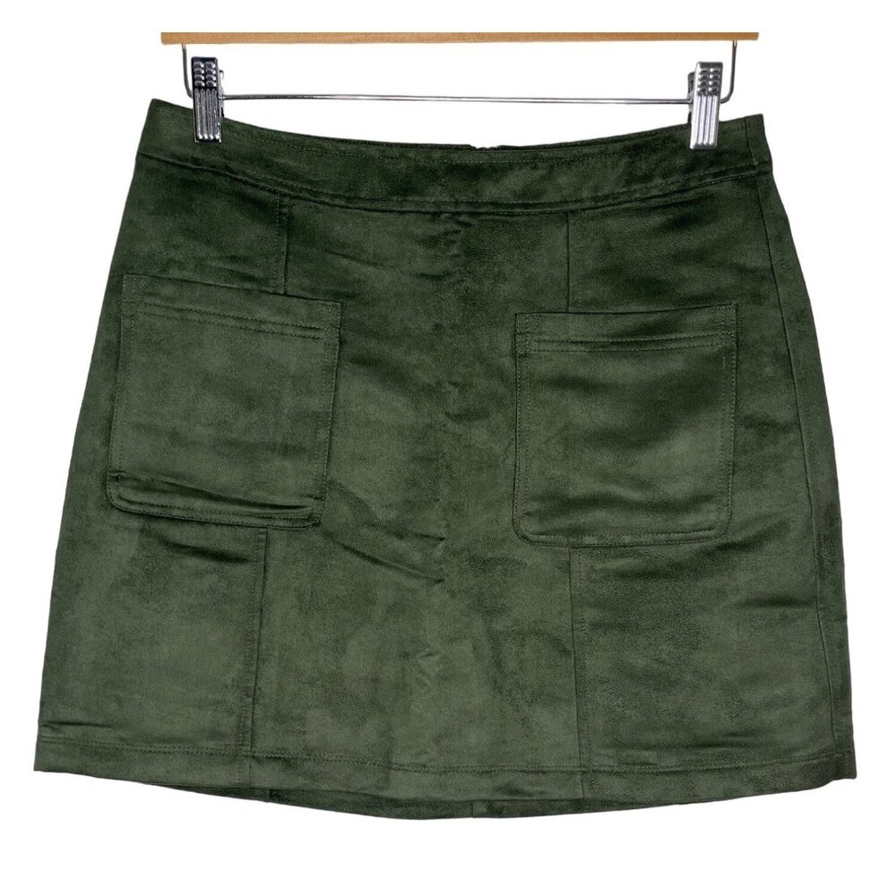 Old Navy Skirt Women Mini Flare Sz 8 Green Faux Suede Solid Casual Olive Medium
